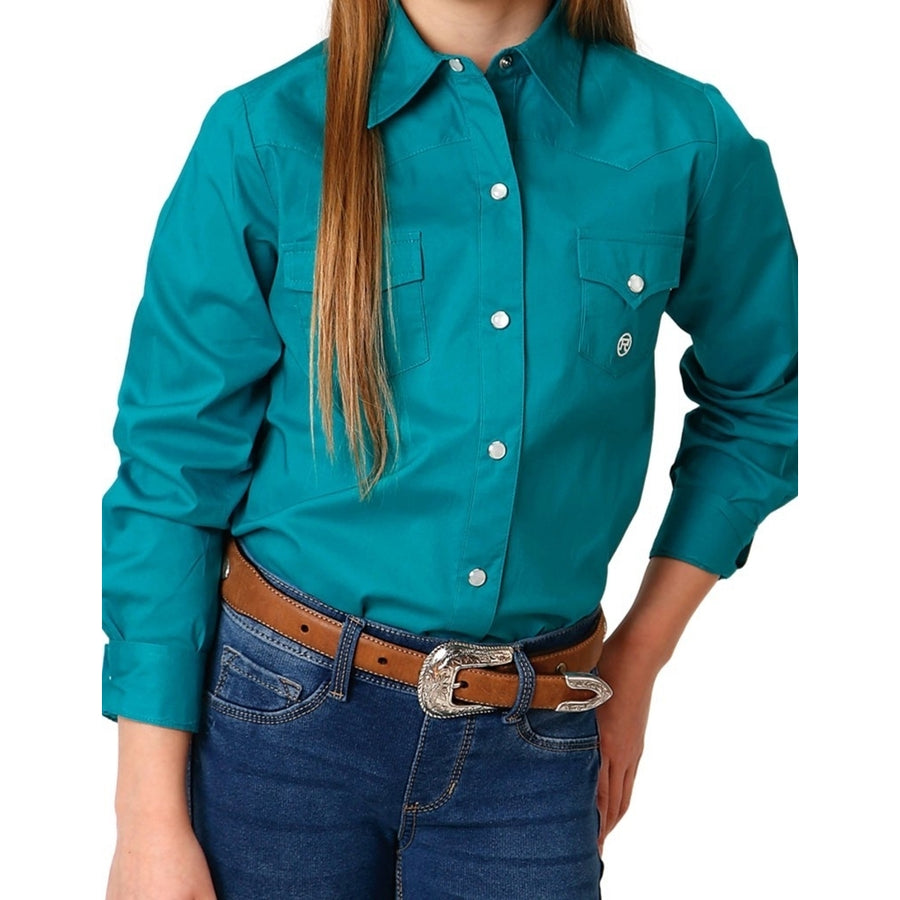 Roper Western Shirt Girls L/S Solid Snap Turq 03-080-0265-2025 BU Image 1