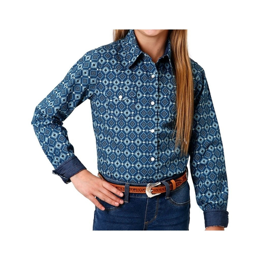 Roper Western Shirt Girls L/S West Made Blue 03-080-0064-0309 BU Image 1