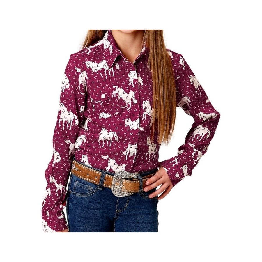 Roper Western Shirt Girls L/S Horse Print Red 03-080-0590-2026 RE Image 1