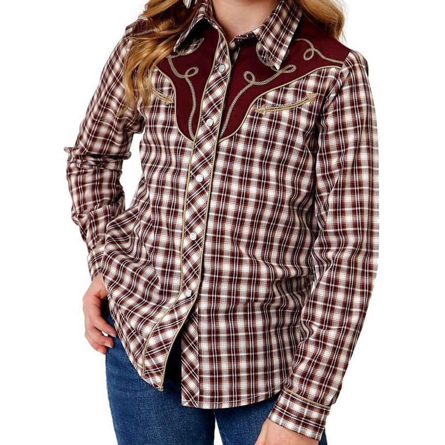 Roper Western Shirt Girls L/S Plaid Snap Wine 01-080-0024-6073 WI Image 1