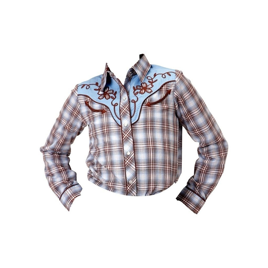 Roper Western Shirt Girls L/S Plaid Snap Blue 01-080-0024-0586 BU Image 1