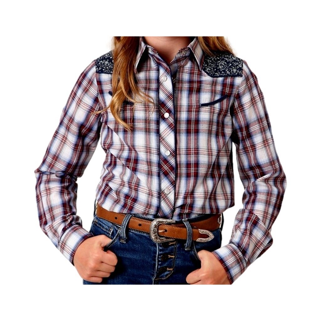 Roper Western Shirt Girls L/S Plaid Snap Wine 01-080-0087-2005 WI Image 1