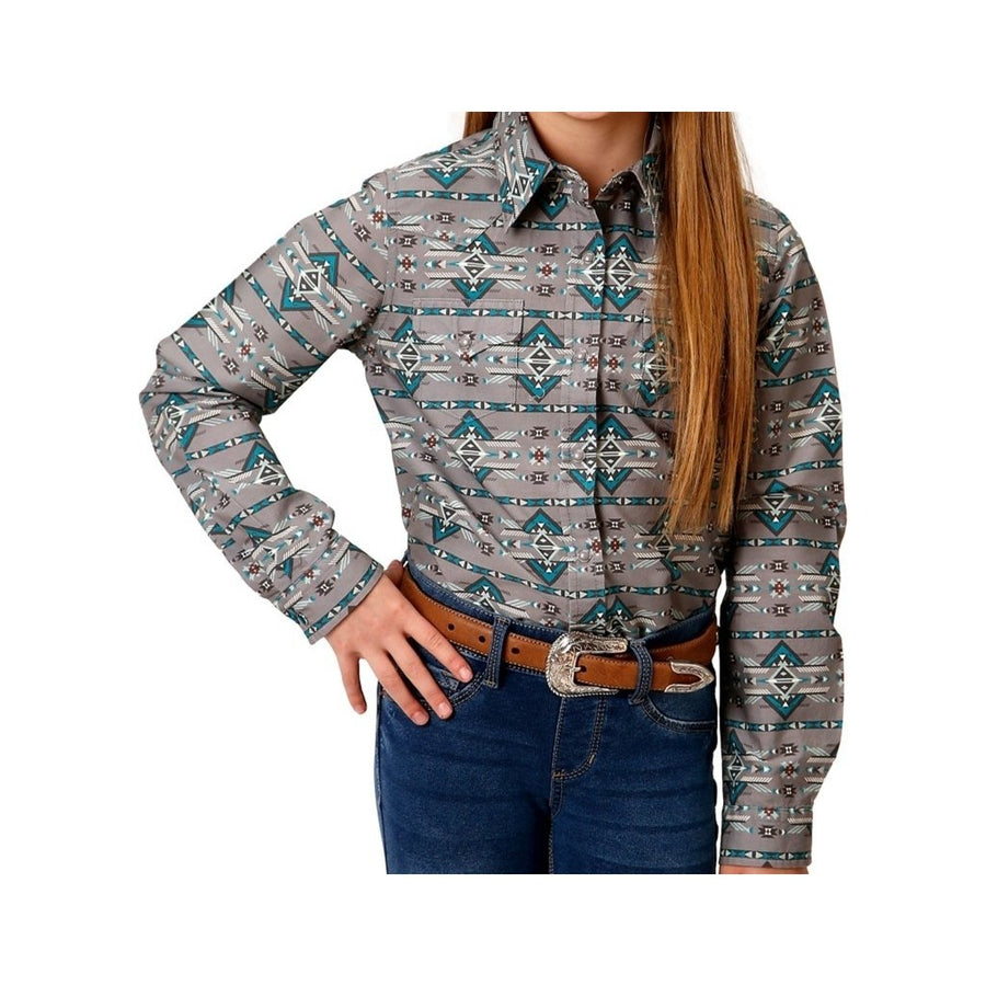 Roper Western Shirt Girls L/S Aztec Snap Gray 03-080-0067-0304 GY Image 1