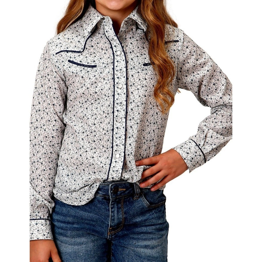 Roper Western Shirt Girls Long Sleeve Blue 01-080-0086-0565 BU Image 1