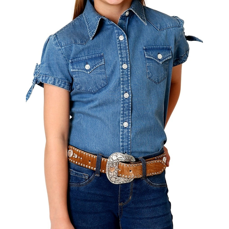 Roper Western Shirt Girls S/S Five Star Blue 03-081-0594-2041 BU Image 1