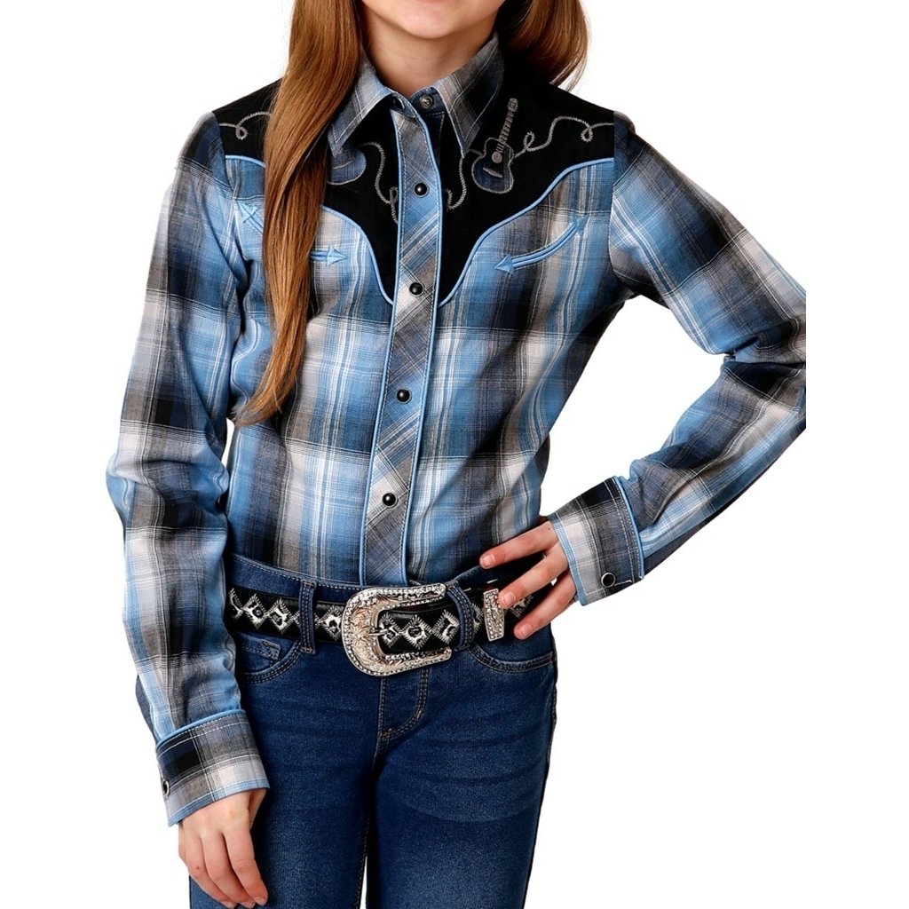 Roper Western Shirt Girls L/S Plaid Snap Blue 01-080-0024-1000 BU Image 1