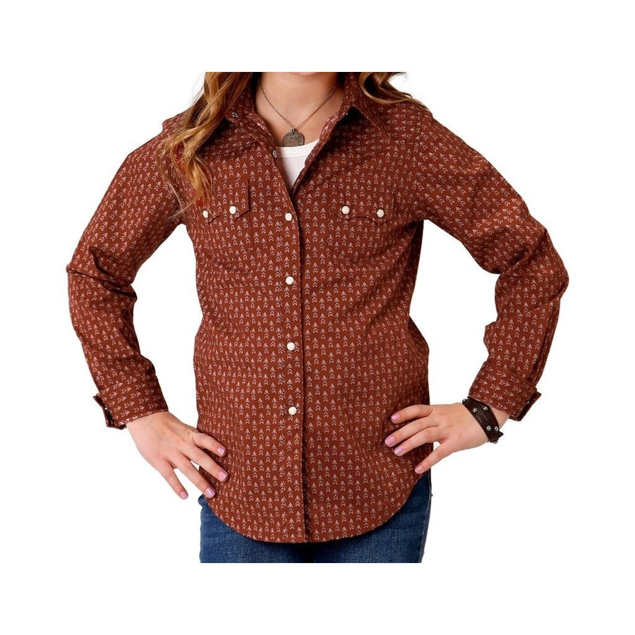 Roper Western Shirt Girls L/S Arrow Geo Snap Brown 03-080-0064-1009 BR Image 1