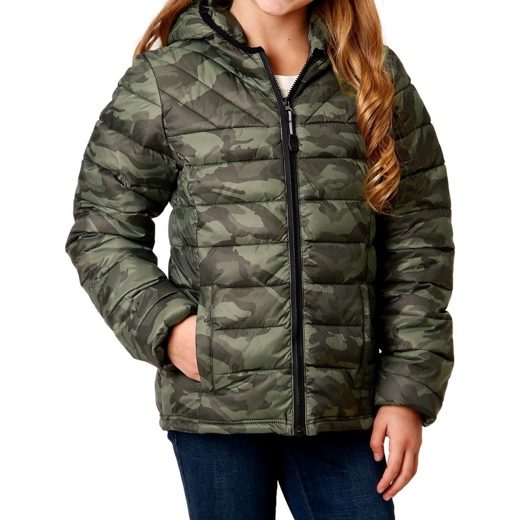 Roper Western Jacket Girls Camo Zip Hood Green 03-298-0693-6134 GR Image 1