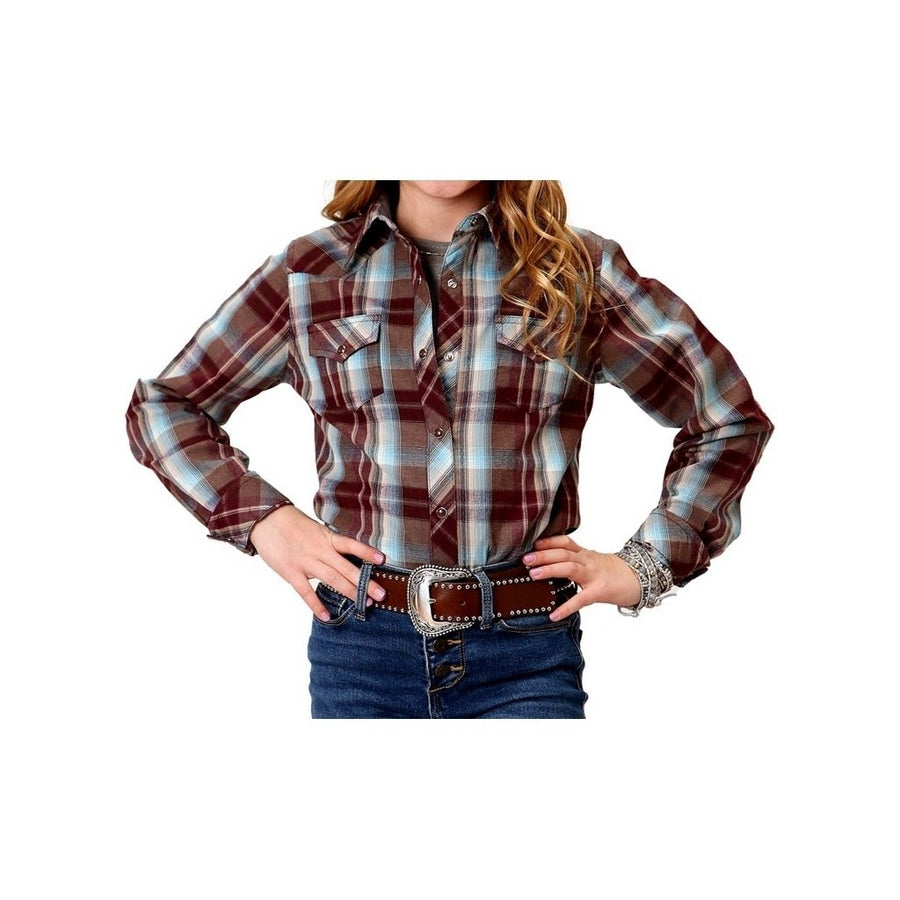 Roper Western Shirt Girls L/S Plaid Snap Wine 03-080-0062-1007 WI Image 1