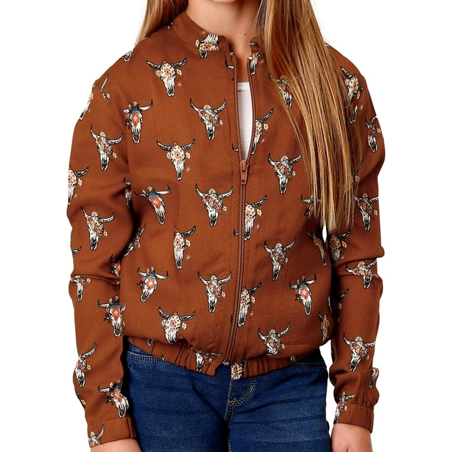 Roper Western Jacket Girls Cowskulls Zip Brown 03-298-0590-6104 BR Image 1