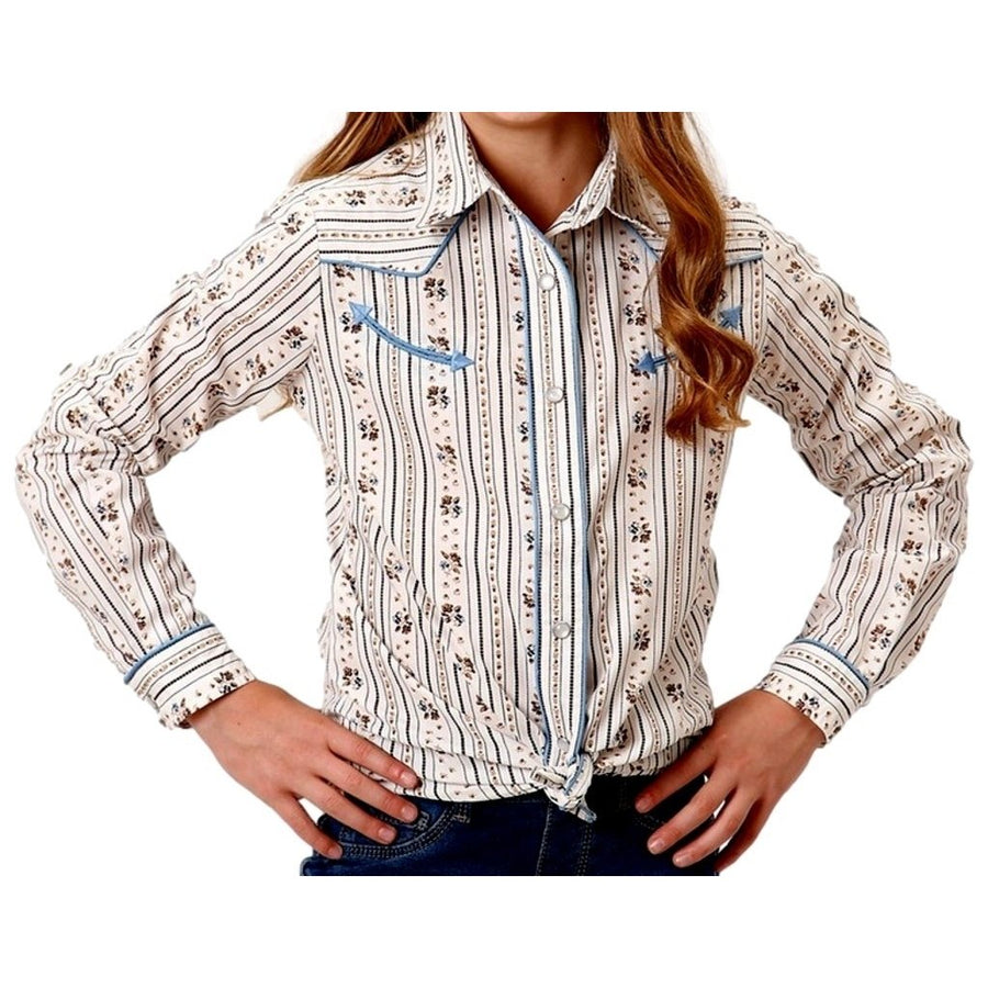 Roper Western Shirt Girls L/S Stripe Print White 01-080-0086-3058 WH Image 1