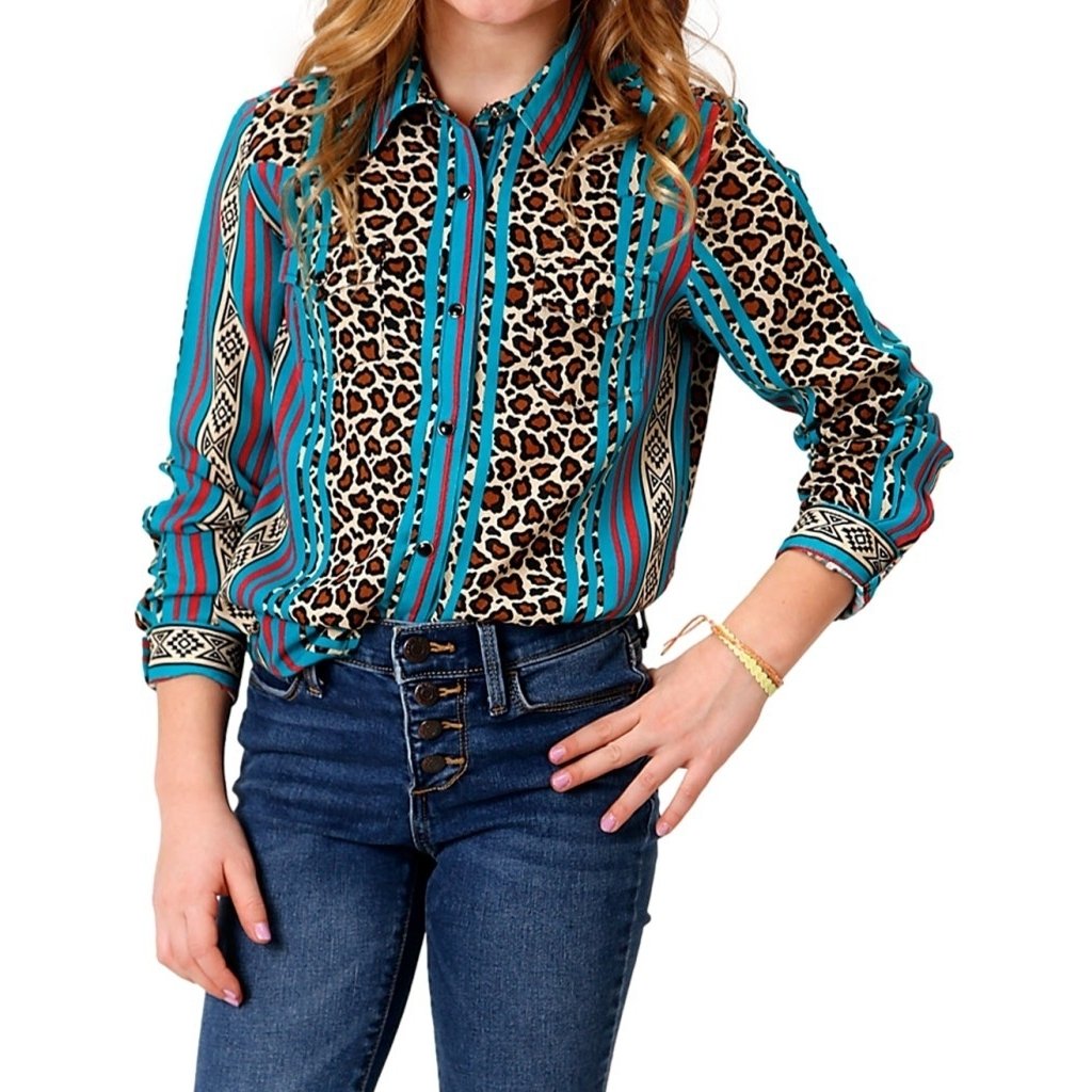 Roper Western Shirt Girls L/S Leopard Stripe Multi 03-080-0590-0148 MU Image 1