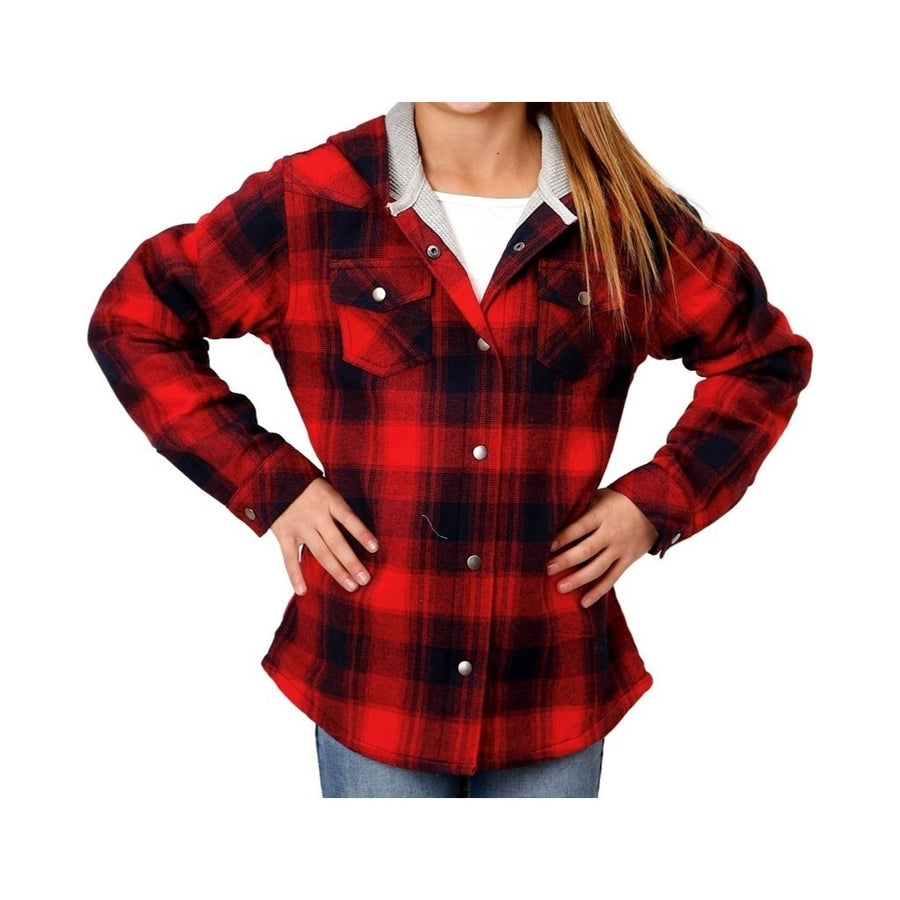 Roper Western Jacket Girls Flannel Hood Snap Red 03-298-0119-2695 RE Image 1