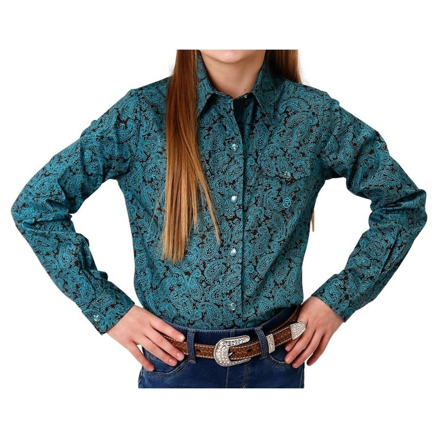 Roper Western Shirt Girls L/S Paisley Snap Blue 03-080-0225-0174 BU Image 1