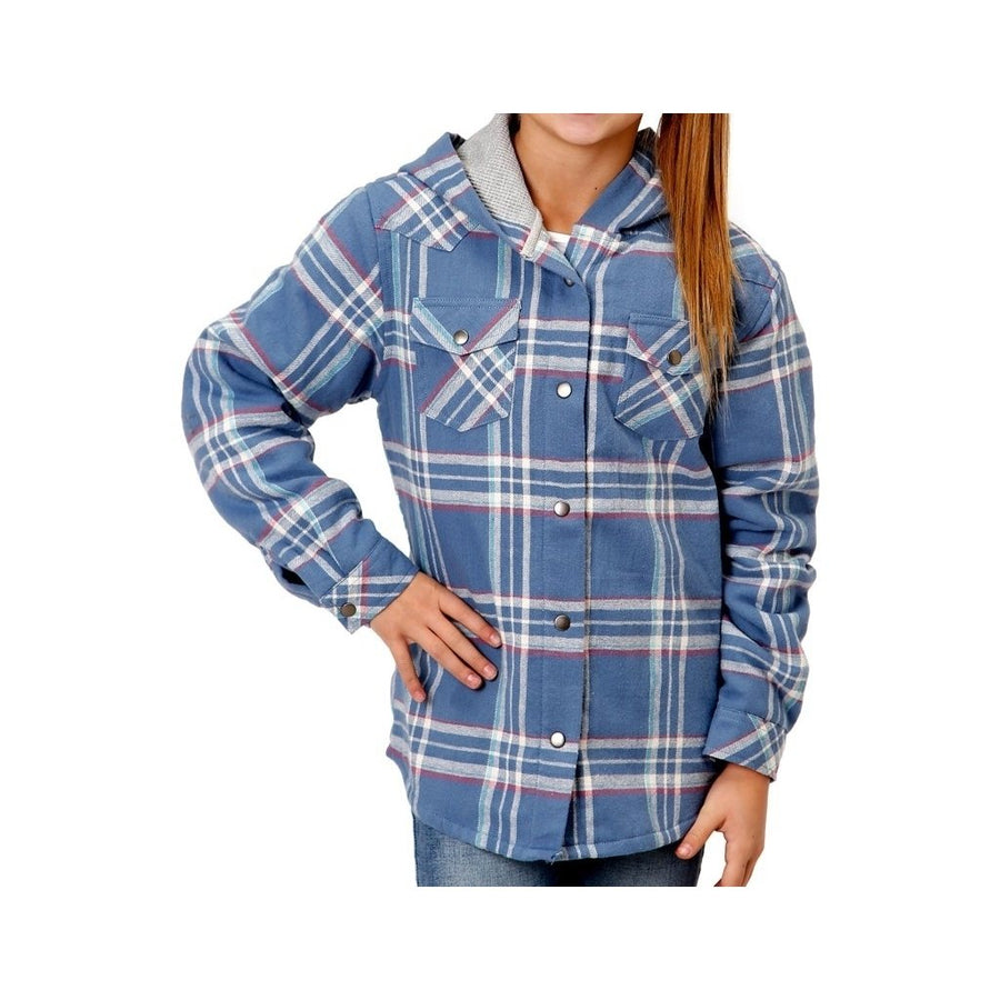 Roper Western Jacket Girls Flannel Hood Snap Blue 03-298-0119-3695 BU Image 1