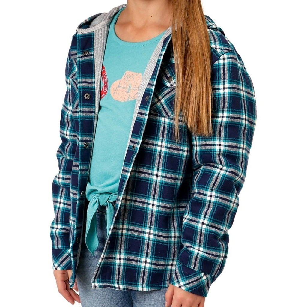 Roper Western Jacket Girls Flannel Hood Snap Blue 03-298-0119-4695 BU Image 1