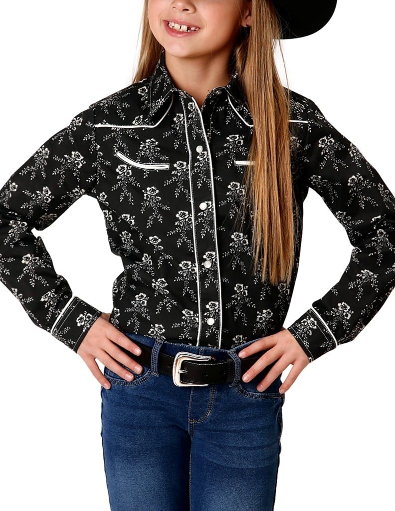 Roper Western Shirt Girls L/S Floral Cute Black 01-080-0086-0705 BL Image 1