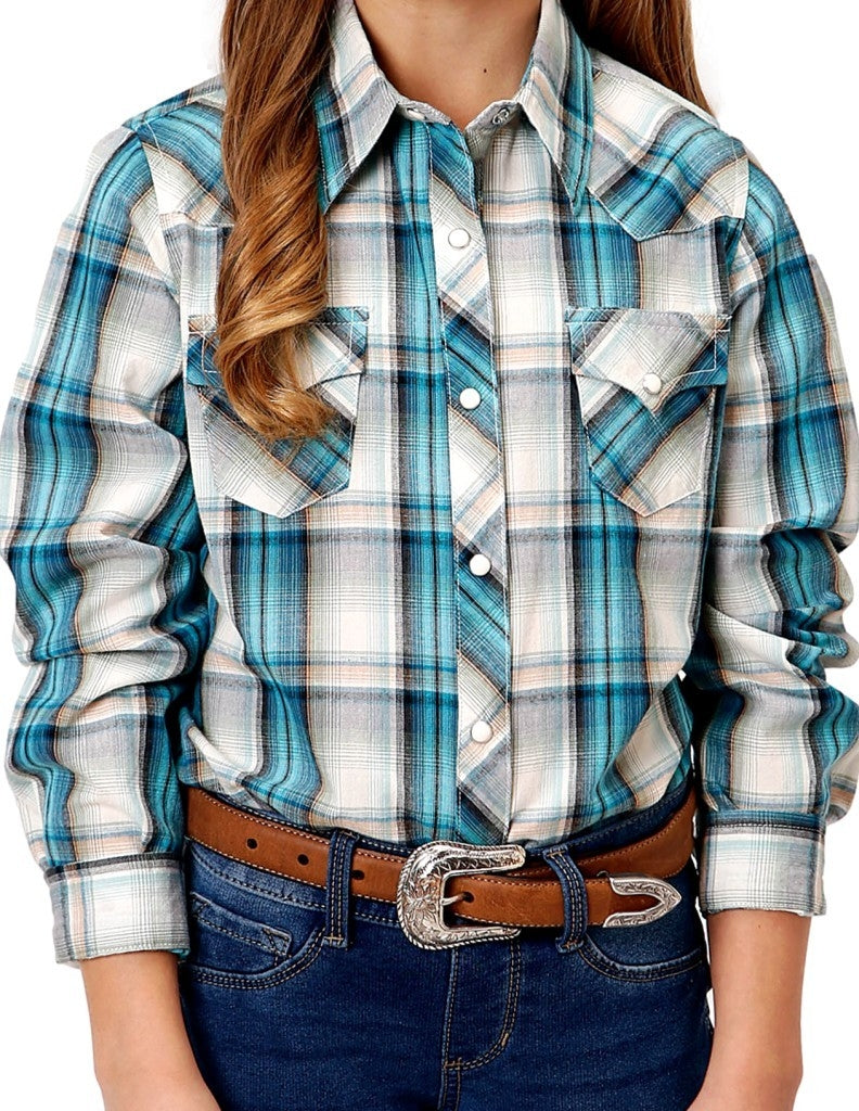 Roper Western Shirt Girls L/S Vintage Green 03-080-0062-0753 GR Image 1