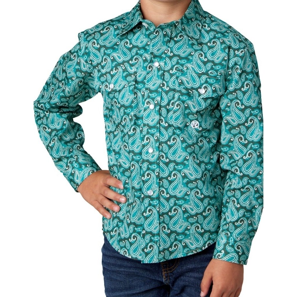 Roper Western Shirt Boys L/S Paisley Snap Green 03-030-0225-4029 GR Image 1