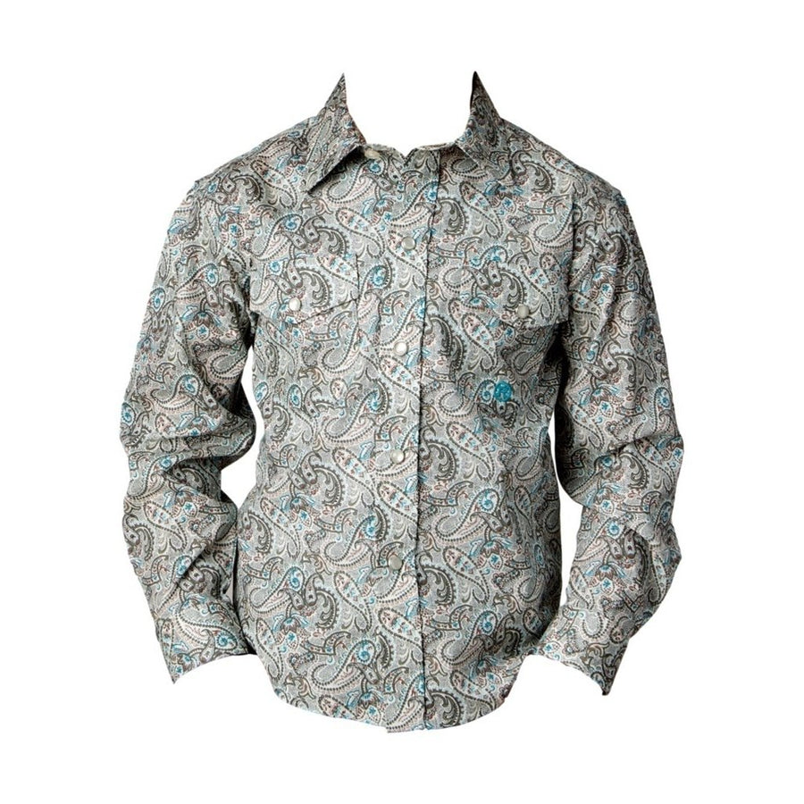 Roper Western Shirt Boys L/S Paisley Snap Khaki 03-030-0225-4033 BR Image 1