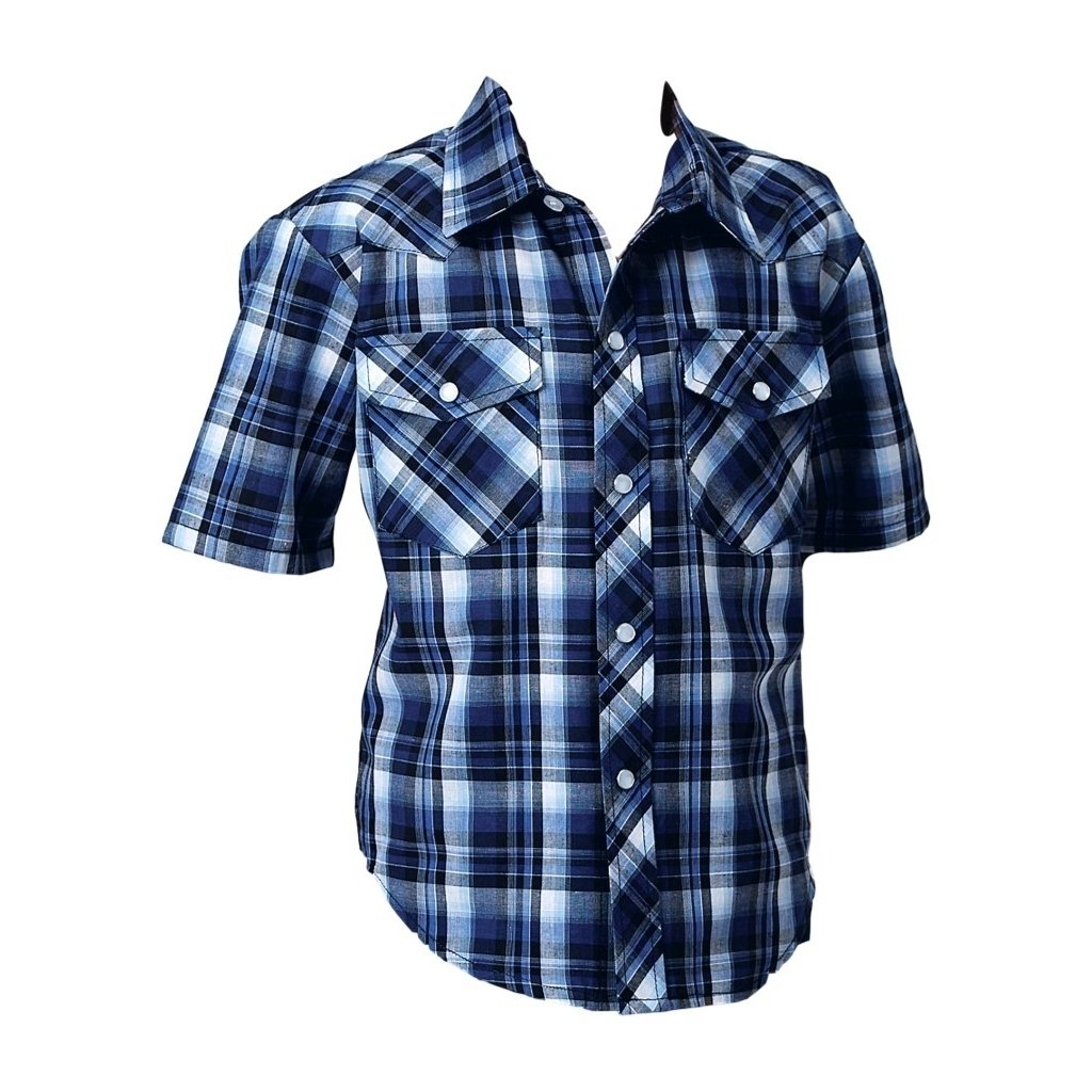 Roper Western Shirt Boys Plaid S/S Snap Blue 01-031-0101-3008 BU Image 1