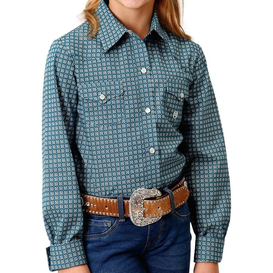 Roper Western Shirt Girls L/S Print Snap Blue 03-080-0225-6006 BU Image 1