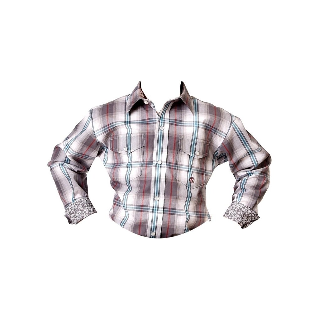 Roper Western Shirt Boys L/S Plaid Embroidery Gray 03-030-0278-2097 GY Image 1