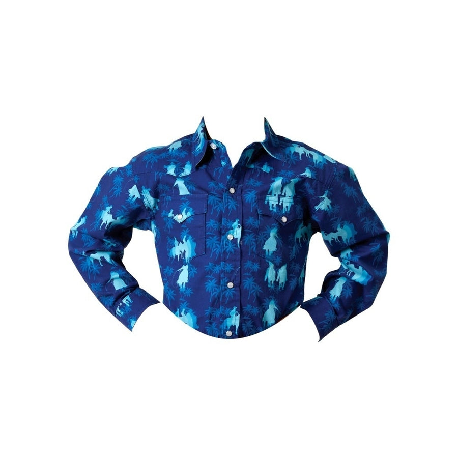 Roper Western Shirt Boys L/S Hawaiian Snap Blue 03-030-0486-0309 BU Image 1