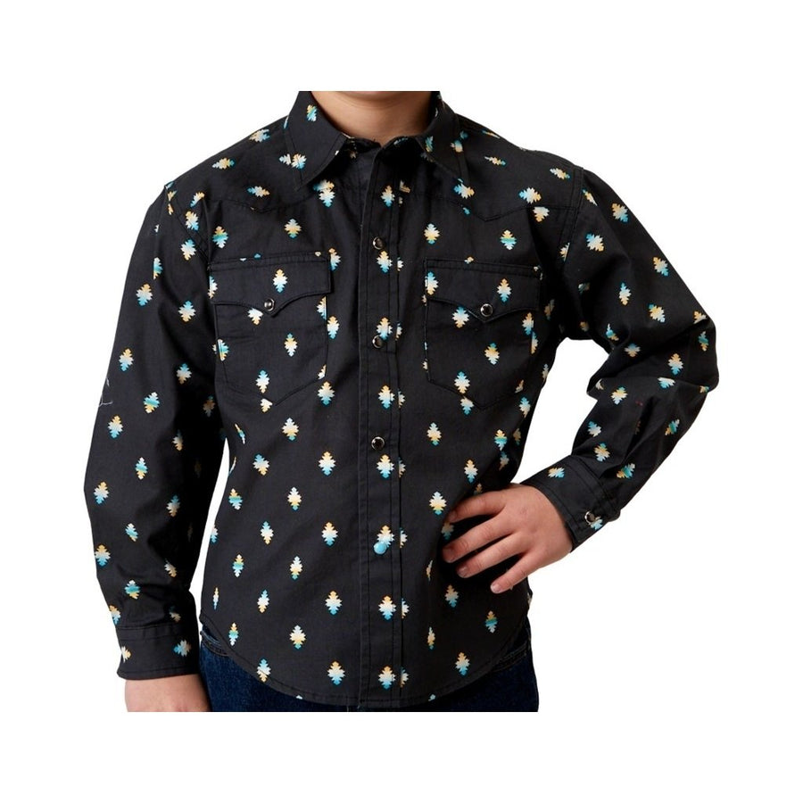 Roper Western Shirt Boys L/S Aztec Snap Black 03-030-0064-0317 BL Image 1