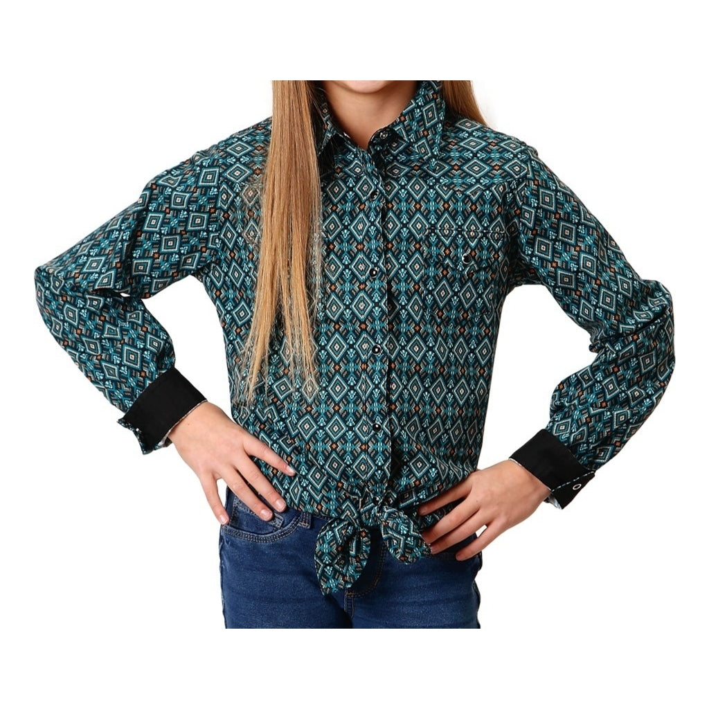 Roper Western Shirt Girls L/S Aztec Snap Black 03-080-0064-0775 BL Image 1