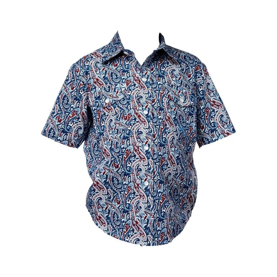 Roper Western Shirt Boys S/S Paisley Snap Blue 03-031-0225-4035 BU Image 1