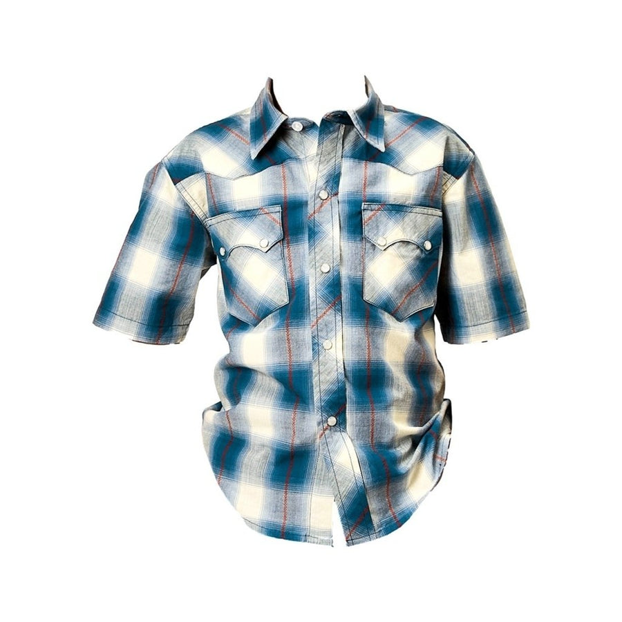 Roper Western Shirt Boys S/S Plaid Pearl Snap Blue 03-031-0062-0313 BU Image 1