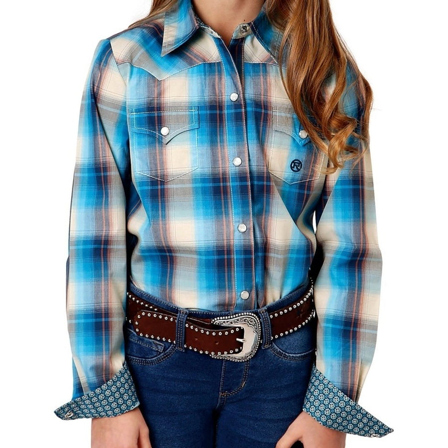 Roper Western Shirt Girls L/S Sky Autumn Blue 03-080-0278-7028 BU Image 1