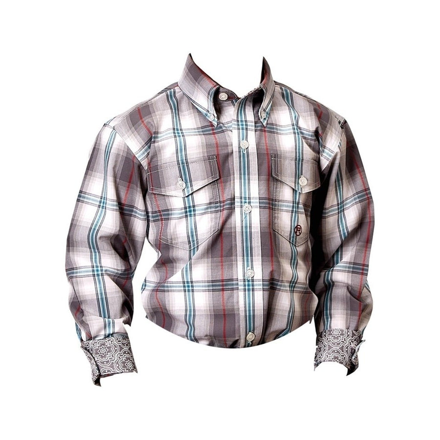 Roper Western Shirt Boys L/S Plaid Button Gray 03-030-0378-2097 GY Image 1