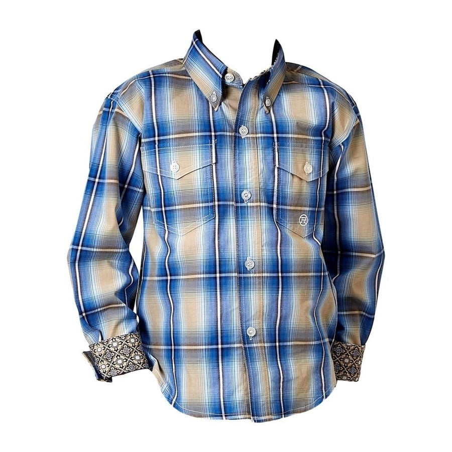 Roper Western Shirt Boys L/S Plaid Button Blue 03-030-0378-2098 BU Image 1