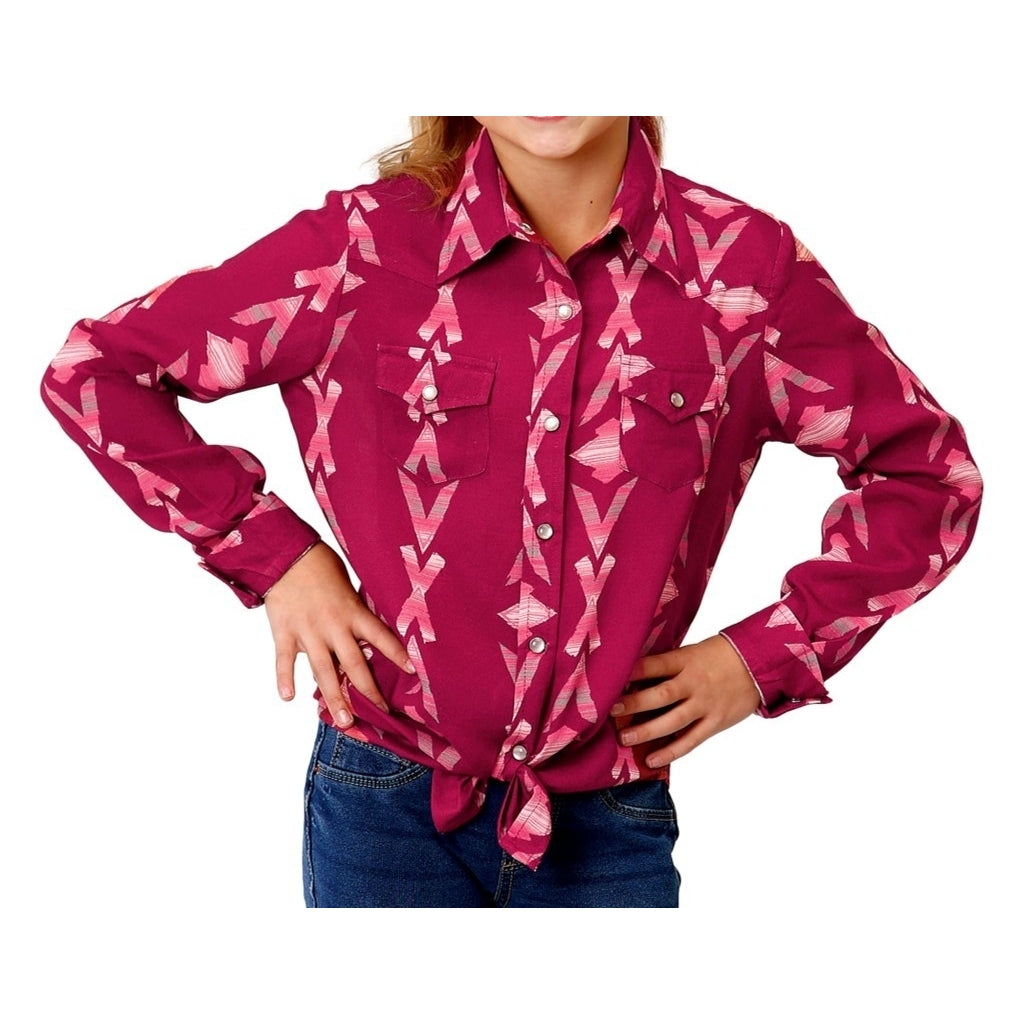 Roper Western Shirt Girls L/S Aztec Print Pockets 03-080-0590-6086 PU Image 1