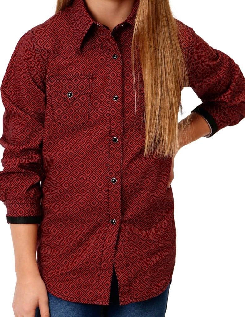 Roper Western Shirt Girls L/S Tribal Geo Red 03-080-0064-0779 RE Image 1