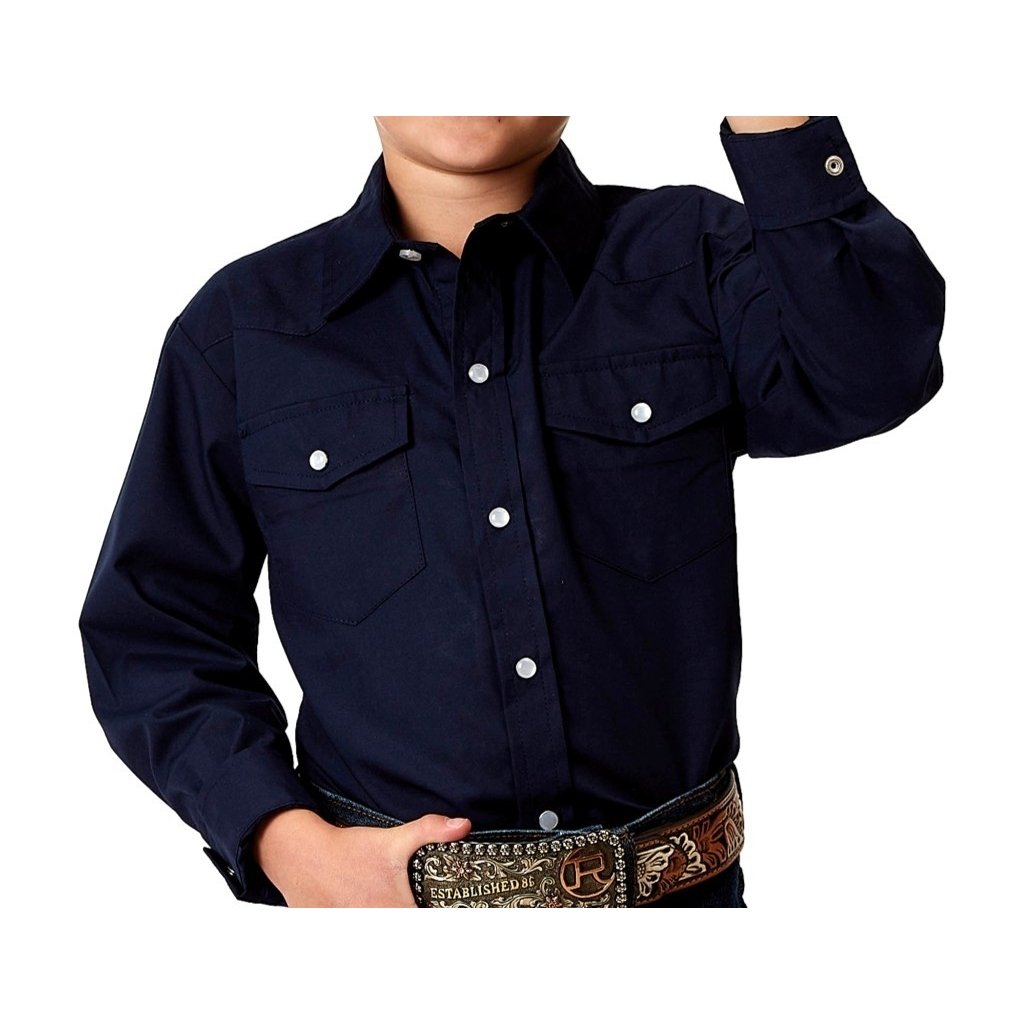 Roper Western Shirt Boys L/S Solid Snap Blue 01-030-0025-0370 BU Image 1