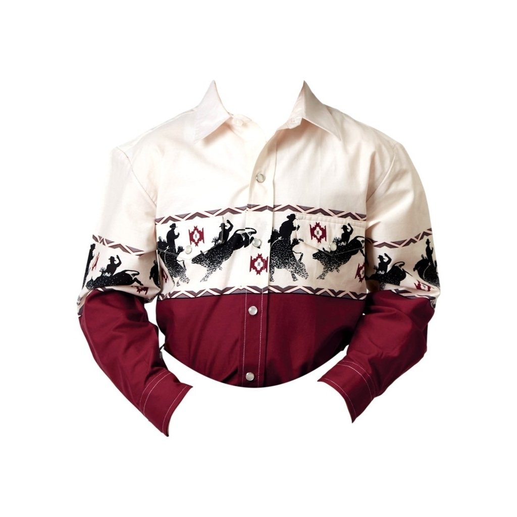 Roper Western Shirt Boys L/S Bull Aztec Red 03-030-0421-0308 RE Image 1