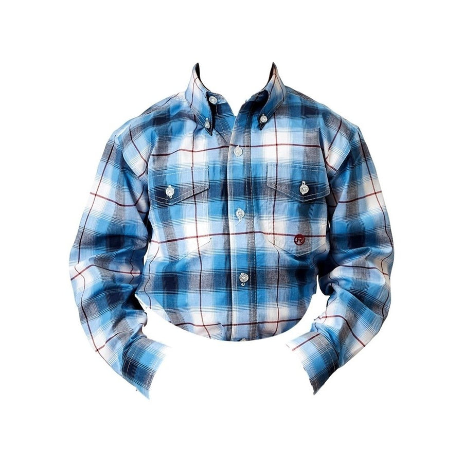 Roper Western Shirt Boys L/S Buttons Plaid Blue 03-030-0378-2110 BU Image 1