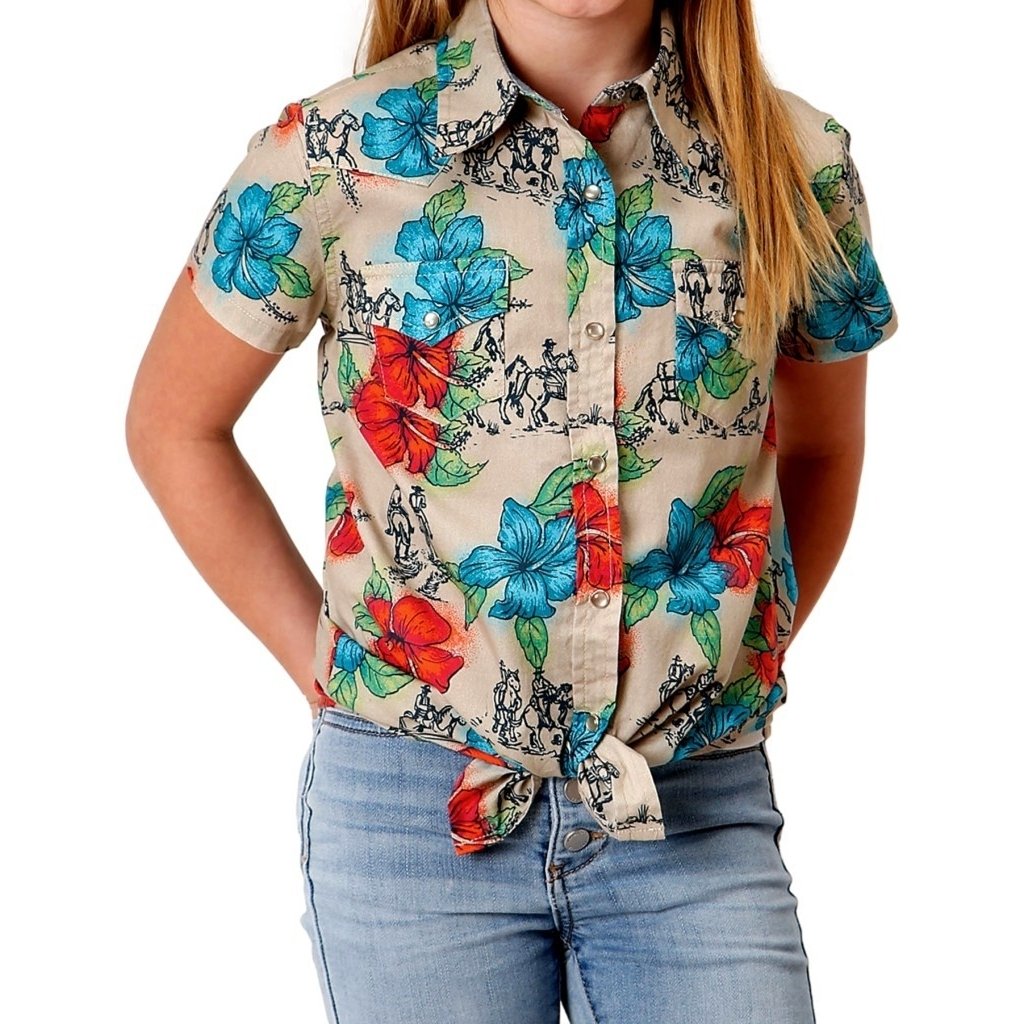 Roper Western Shirt Girls Shor Sleeve Multi 03-081-0064-0366 MU Image 1