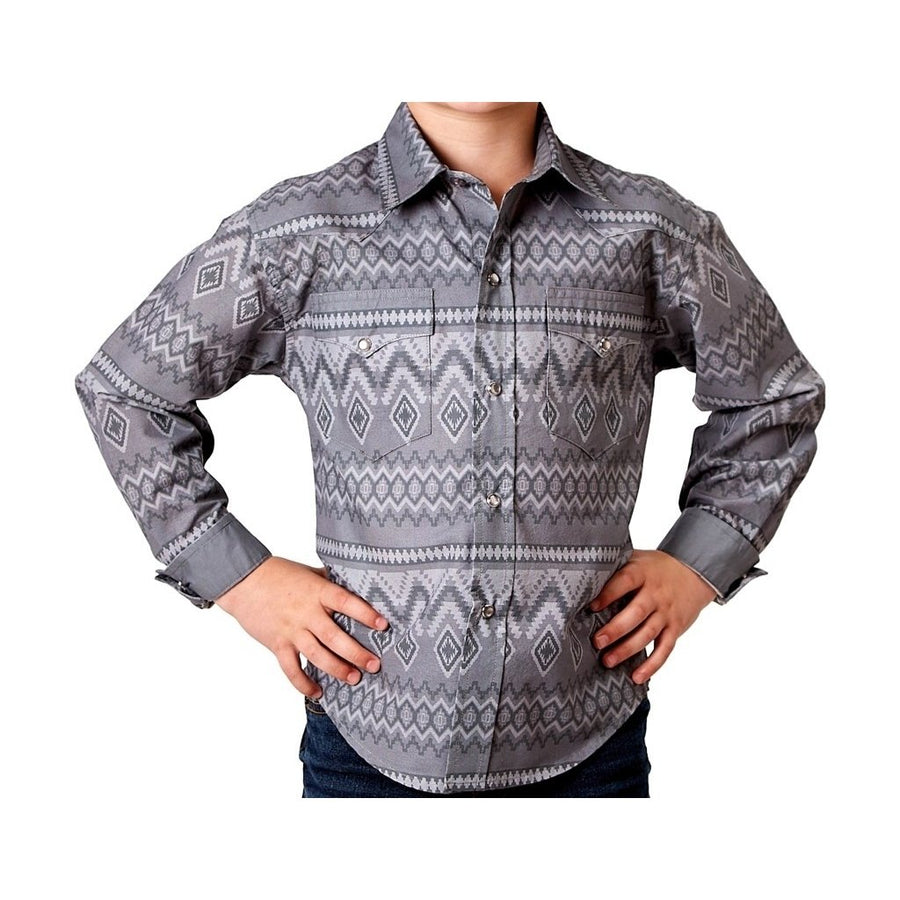 Roper Western Shirt Boys Aztec Snap L/S Gray 03-030-0067-0320 GY Image 1