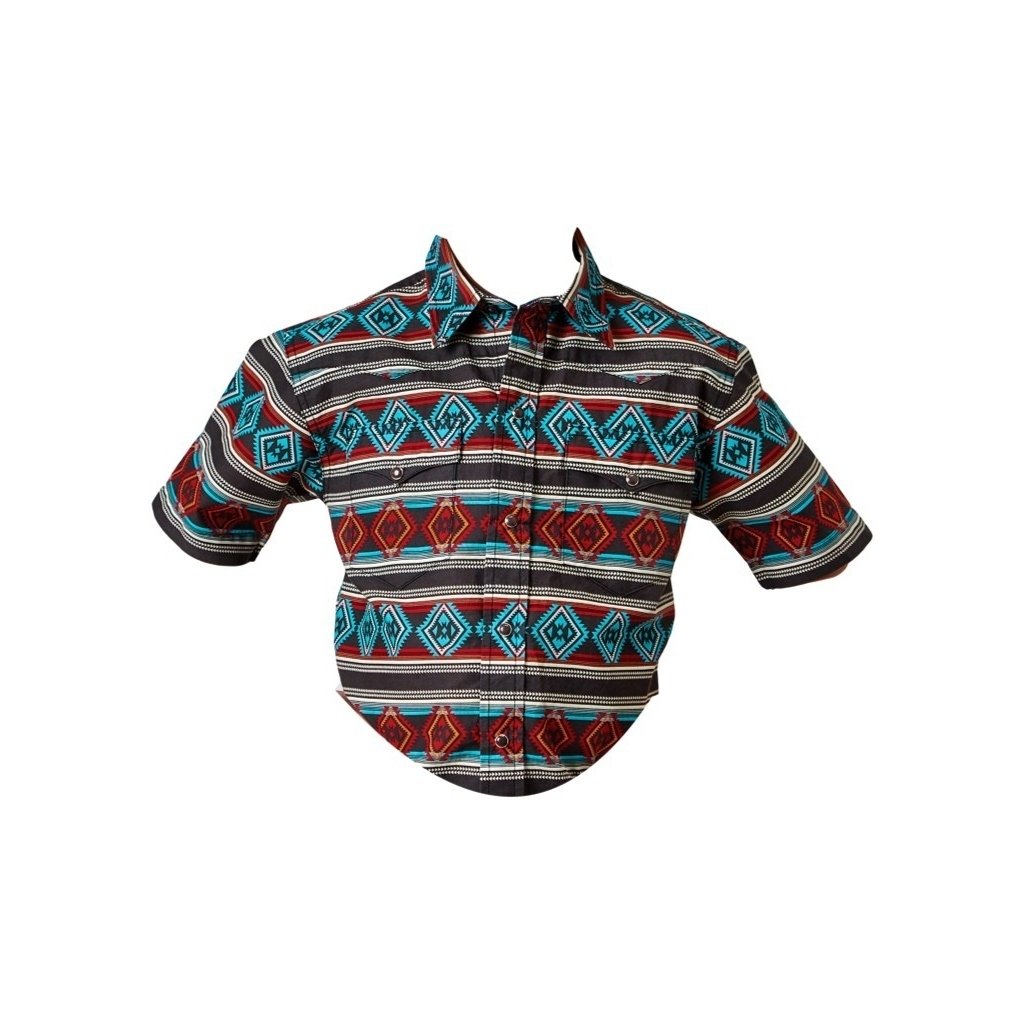 Roper Western Shirt Boys S/S Aztec Stripe Snap Red 03-031-0067-0321 RE Image 1