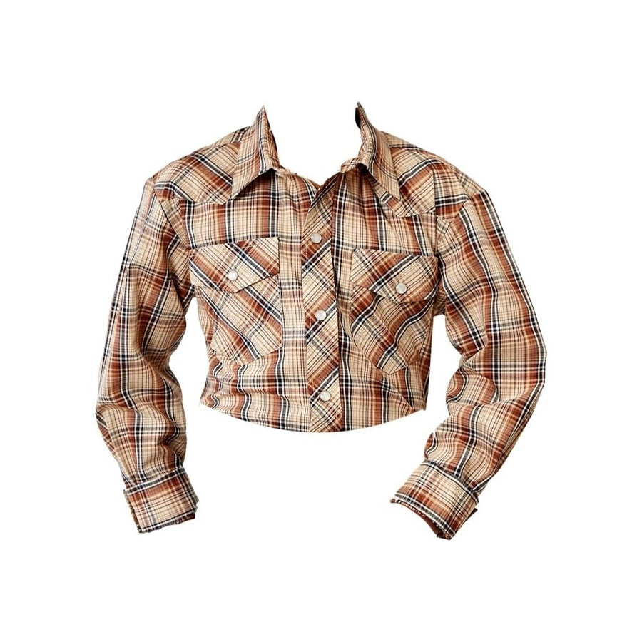 Roper Western Shirt Boys L/S Plaid Snap Brown 01-030-0101-3003 BR Image 1