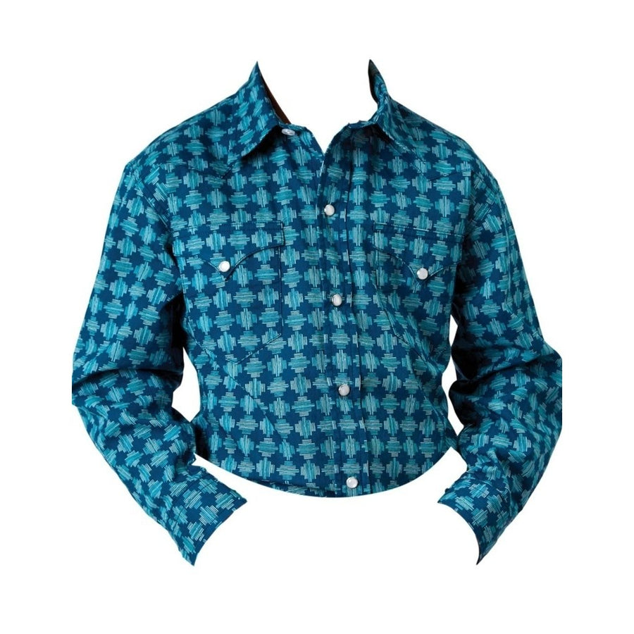 Roper Western Shirt Boys L/S Scribble Snap Blue 03-030-0064-0315 BU Image 1