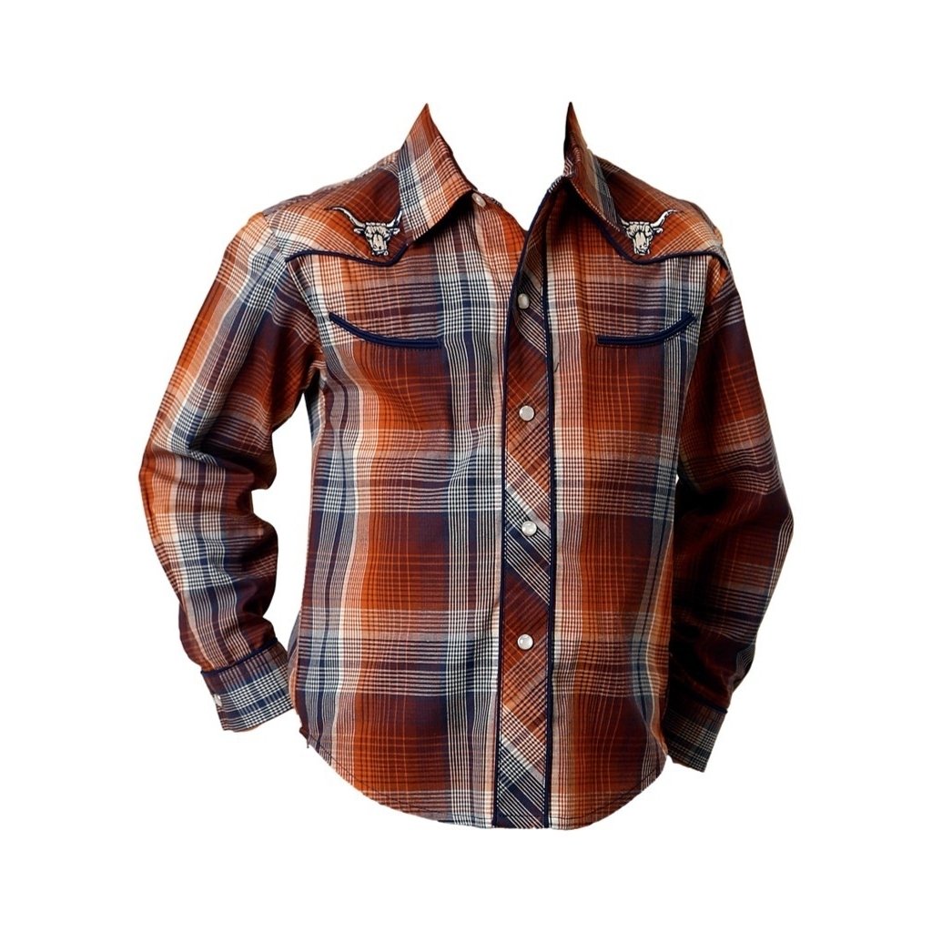 Roper Western Shirt Boy L/S Plaid Embroidery Brown 01-030-0016-1066 BR Image 1