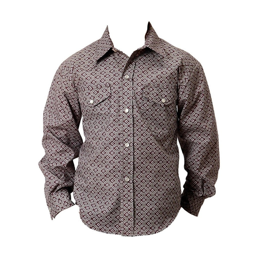 Roper Western Shirt Boys L/S Print Snap Front Wine 01-030-0019-1067 WI Image 1