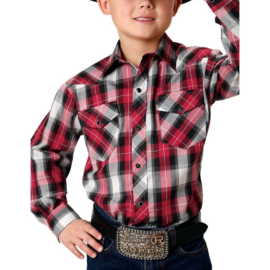 Roper Western Shirt Boys L/S Plaid Snap Front Red 01-030-0101-1063 RE Image 1