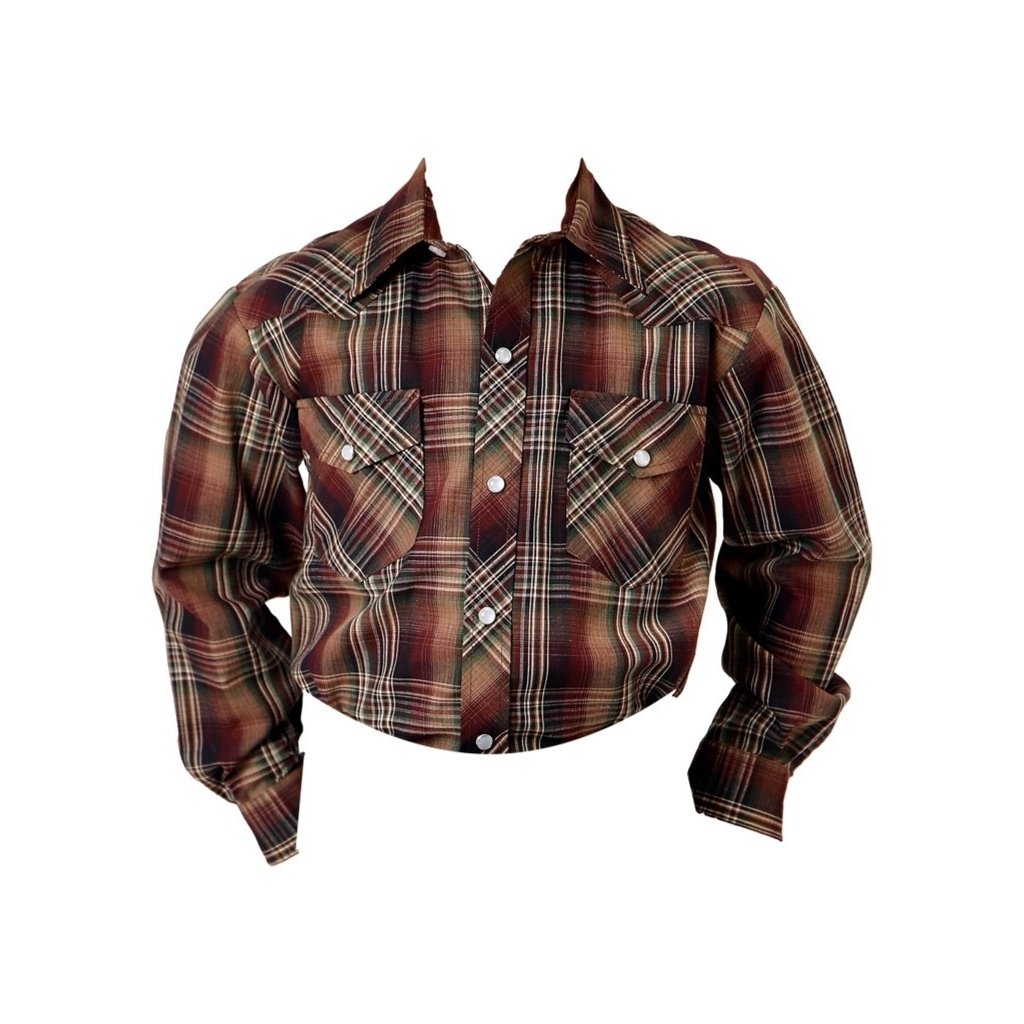 Roper Western Shirt Boys L/S Plaid Snap Brown 01-030-0101-1064 BR Image 1