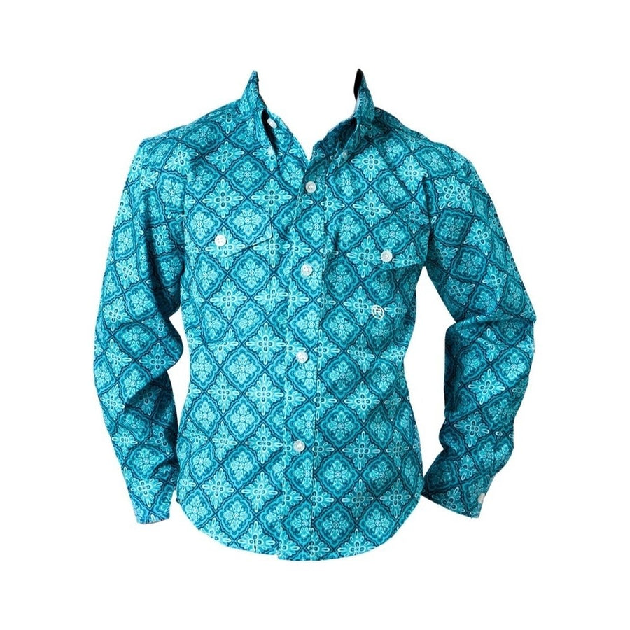 Roper Western Shirt Boys Button L/S Turquoise 03-030-0325-2029 BU Image 1